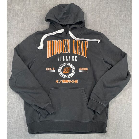 BoxLunch Naruto Hoodie Men M Black Hidden Leaf Anime Shippuden Ninja Academy - Picture 1 of 7